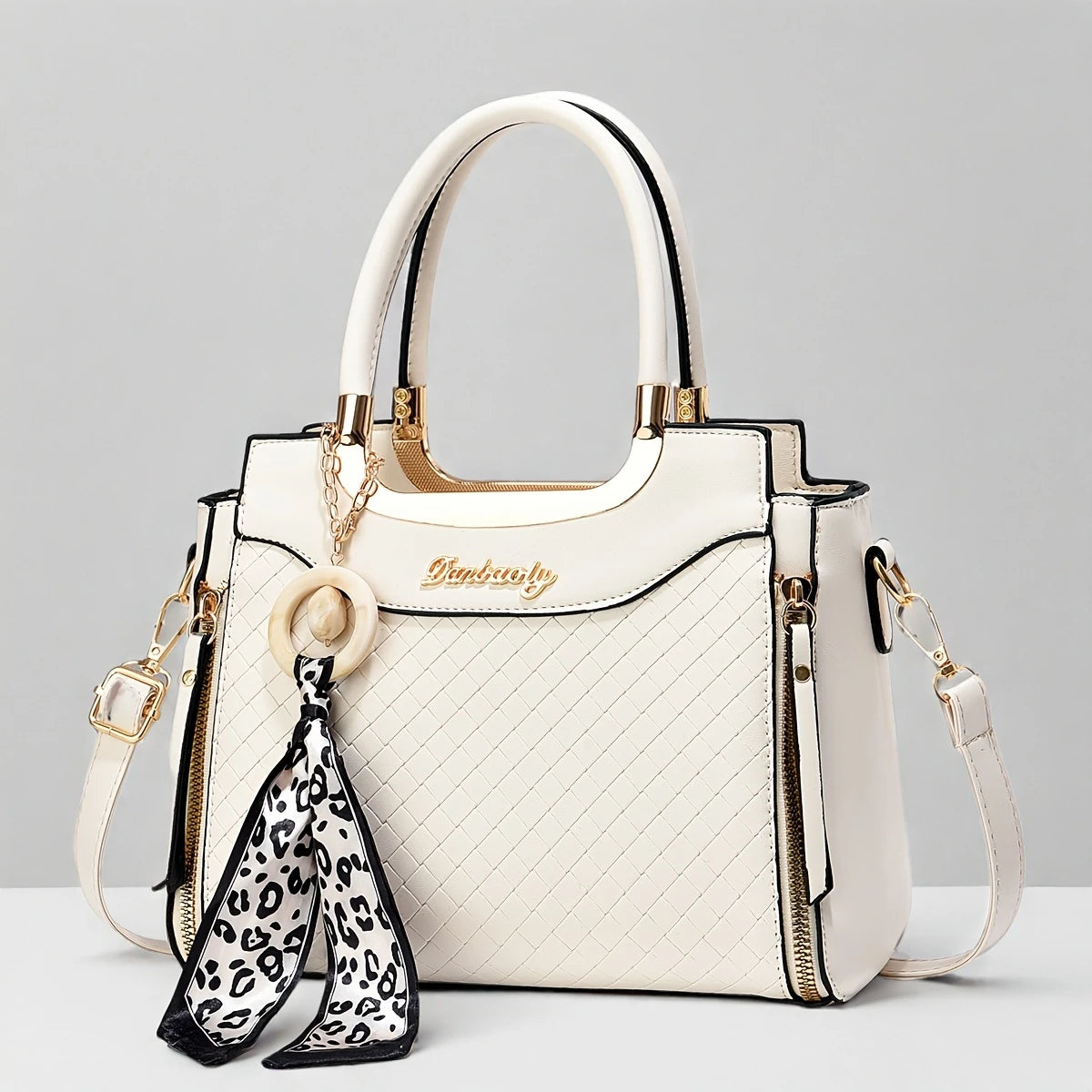 Elegant Black Tote Bag with Golden-Tone